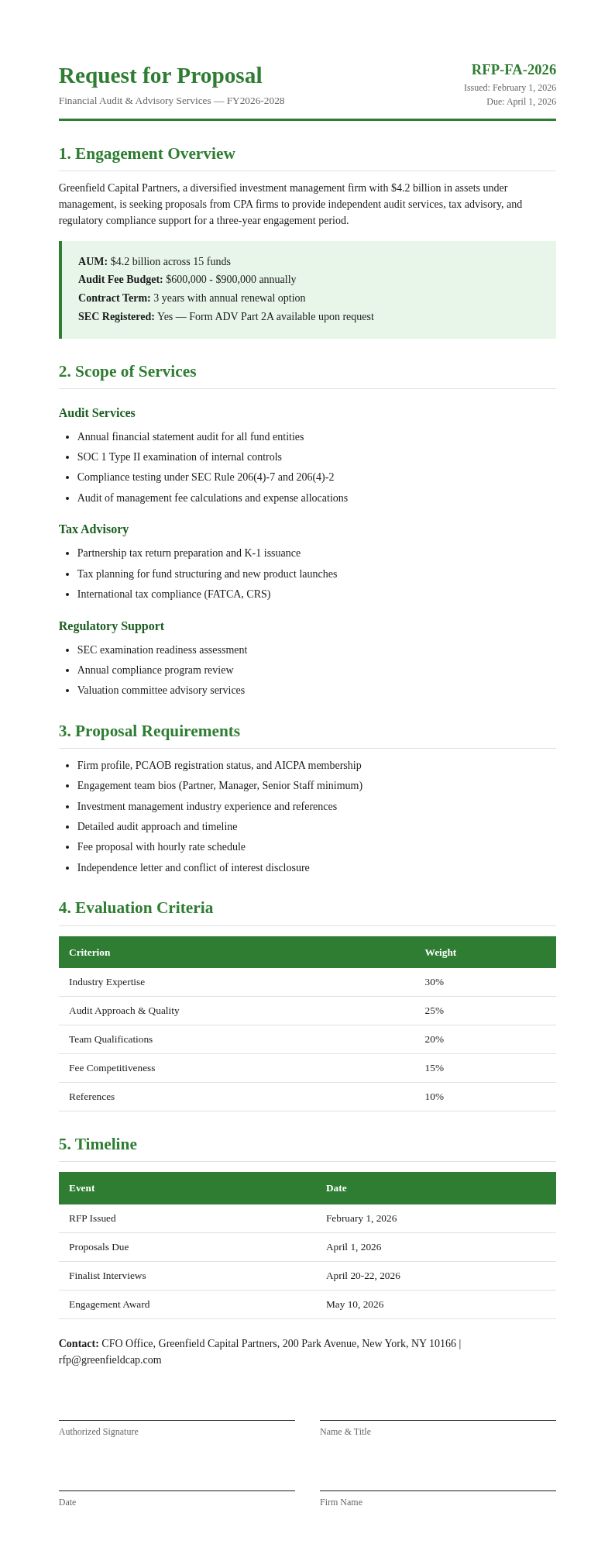 Financial Request for Proposal